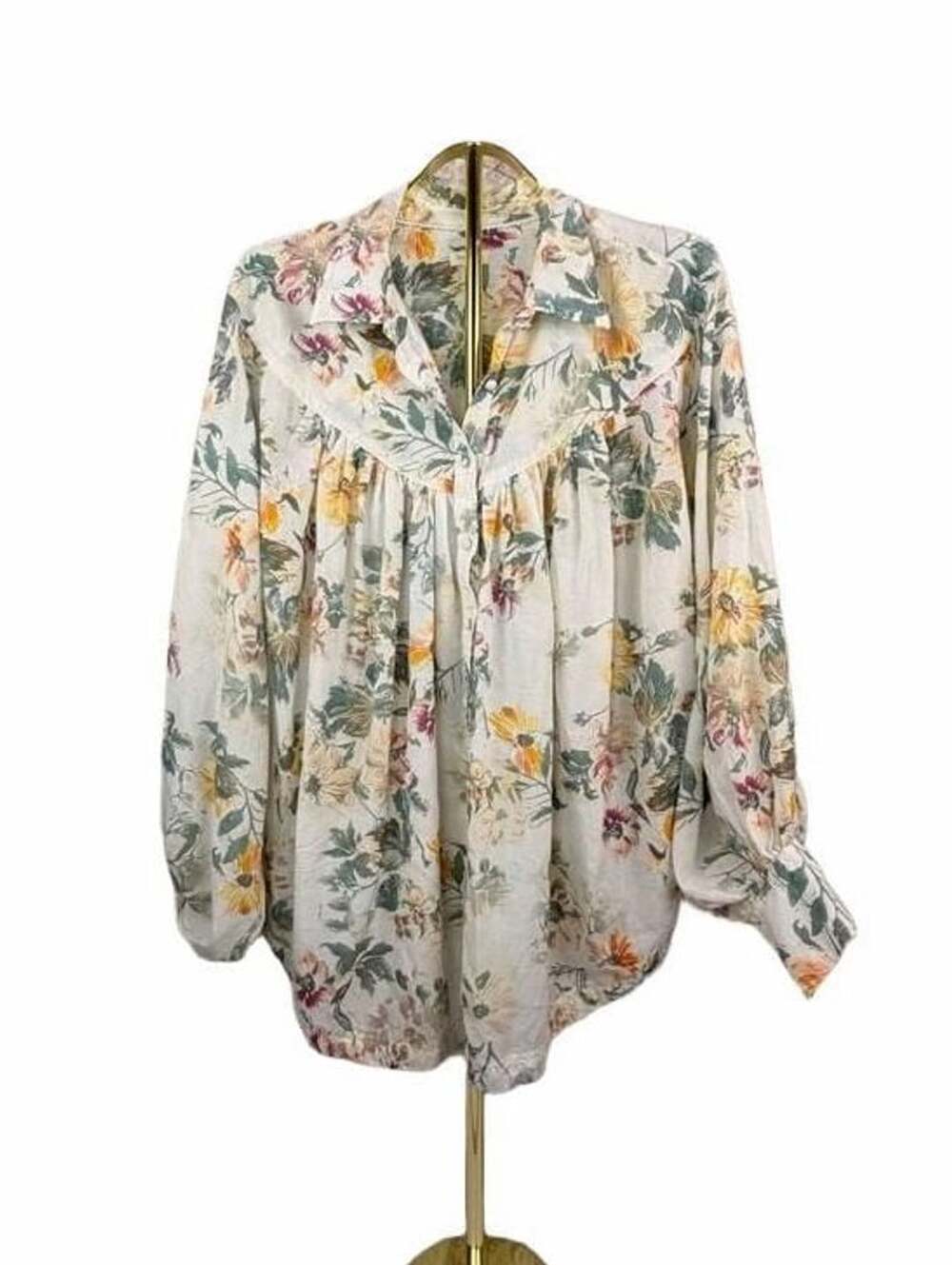 Pilcro Batwing Yoke Blouse Size 2X Floral Long Sleeve Button Down Top